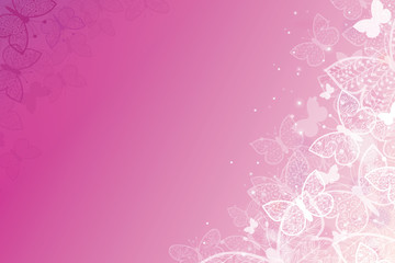 Vector magical pink butterflies horizontal background with hand