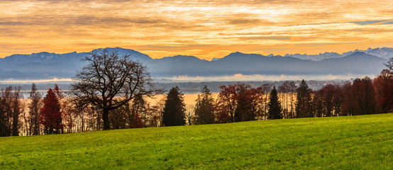 SUnset landscape on Starnberg Lake, Germany