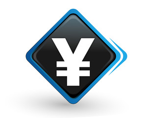 icône yen sur bouton carré bleu