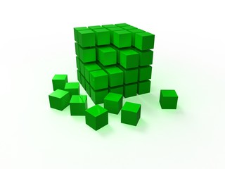 Nieuporządkowana zielona kostka 4x4 złożona z małych kostek