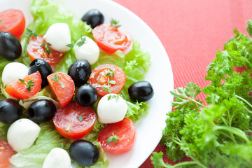 salad with cherry tomatoes and mozzarella caprese
