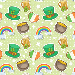 Saint Patrick's Day stickers elements seamless pattern