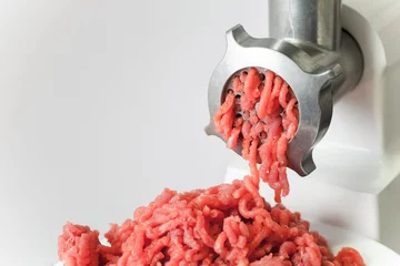 Cercles muraux Viande Mincer machine with fresh chopped meat