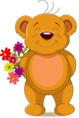 Photo sur Plexiglas Ours adorable ours brun avec des fleurs