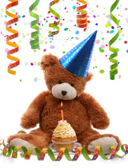 First birthday teddy bear - obrazy, fototapety, plakaty