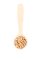 Mustard seeds in a wooden spoon