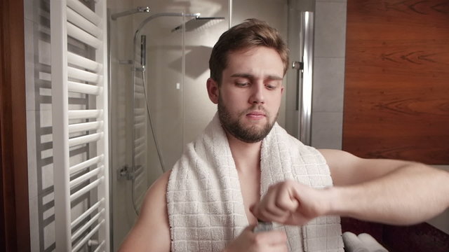 mans bathroom routine 