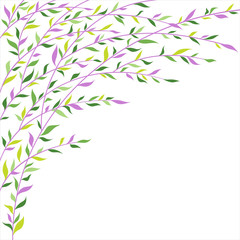 Green and lilac leaves border. Abstract floral background
