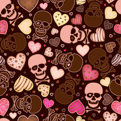 seamless pattern with skull and  heart