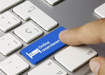 Online reservieren tastatur. Finger - obrazy, fototapety, plakaty