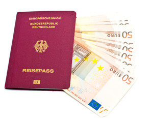 International passport with Euro banknotes