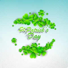 Irish four leaf lucky clovers background with text St. Patrick's