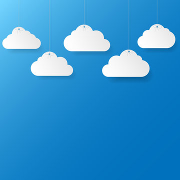 Blue sky with paper clouds. Vector illustration. 
