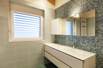 An interior of a modern bathroom