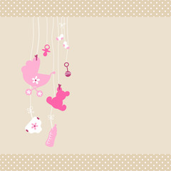 Card Baby Symbols Girl Dots Border Beige