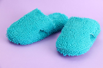 bright slippers, on purple background
