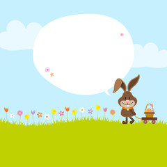 Bunny Pulling Handcart Easter Basket Speech Bubble