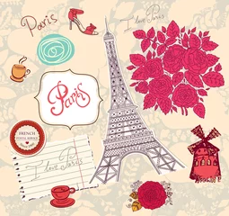 Photo sur Plexiglas Doodle Ensemble de symboles de Paris vectorielles