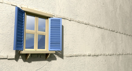 Window With Blue Shutters Perspective