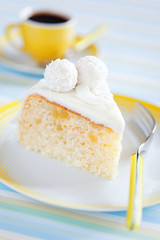 Slice cake with pineapple and white chocolate coconut truffles