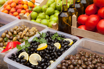 Fresh olives and oil