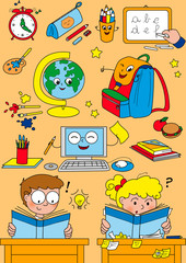 Cartoon school elements for little kids