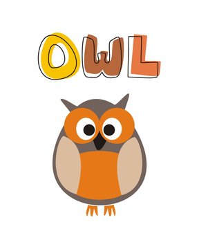 O is for owl vector owl under hand drawn word wisdom symbol