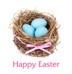 Fototapeta na wymiar Easter eggs in the nest. On a white background