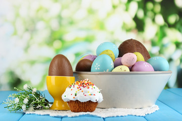 Composition of Easter and chocolate eggs