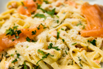 tasty pasta with salmon