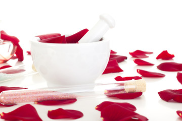 Rose petals with mortar