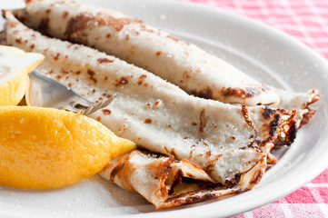 Crepes with lemon and suger