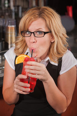 Happy Lady Sipping Drink