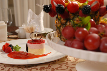 Fruit chocolate cake with a delicious cream