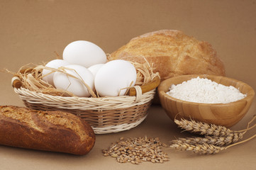 baking ingredients and bread