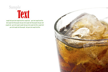 Close Up Glass of cola with ice. Isolated on white background