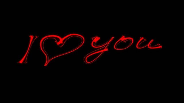 I Love You red animated words on the black