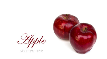 Red apples on white background with copy space.