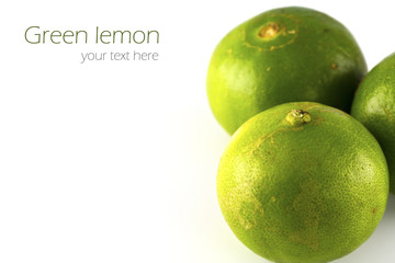 Green lemons and fresh ripe lemon isolated on white background.