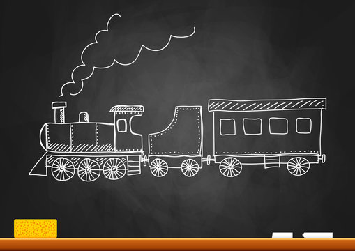 Drawing of train on blackboard