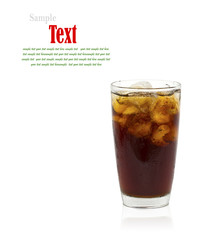 Close Up Glass of cola with ice. Isolated on white background