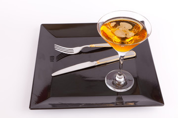 Dish with fork & knife and drink