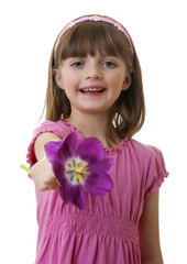 happy little girl with a tulip flower - mothers day concept