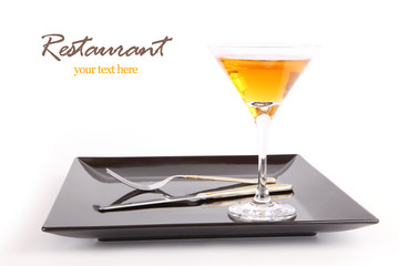 Dish with fork & knife and drink