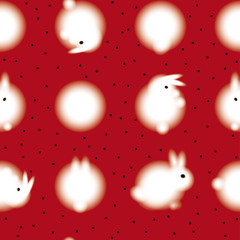 Sewing fabric with Red wallpaper with white rabbits / Seamless spotted ...