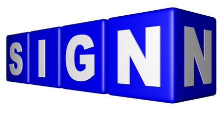 Sign blue cubes