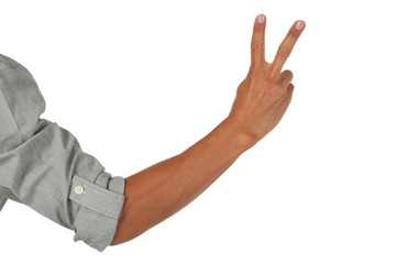 Arm with hand giving the peace sign
