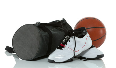 Gym bag with basketball and shoes
