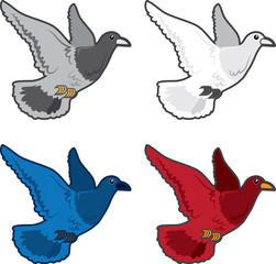 Isolated different colored birds flying