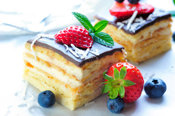 Berries Topping Cream Chocolate Cake